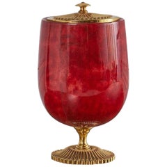 Red Lacquered Goat Skin Ice Bucket by Aldo Tura