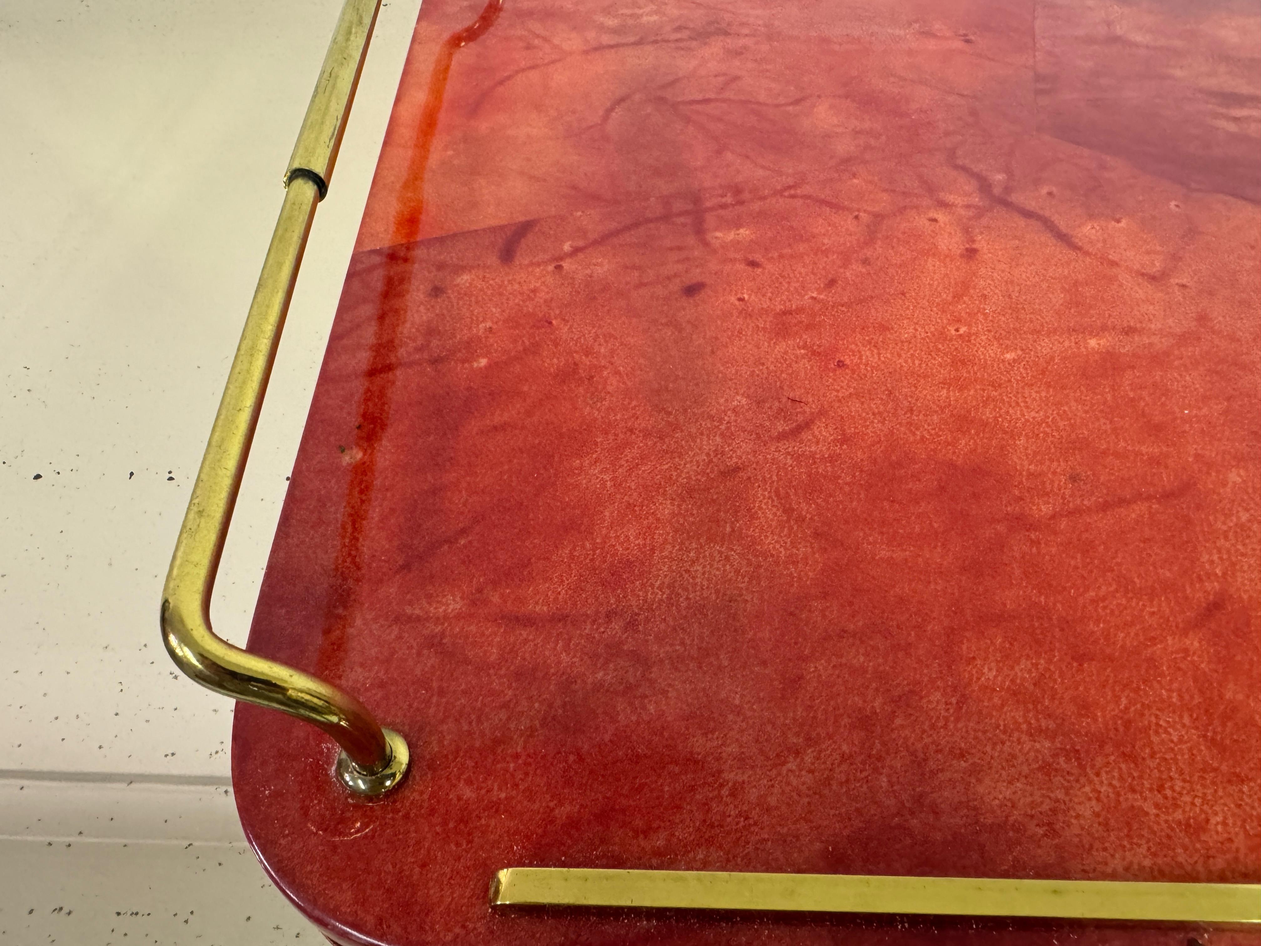 Red Lacquered Goatskin Tray by Aldo Tura 3