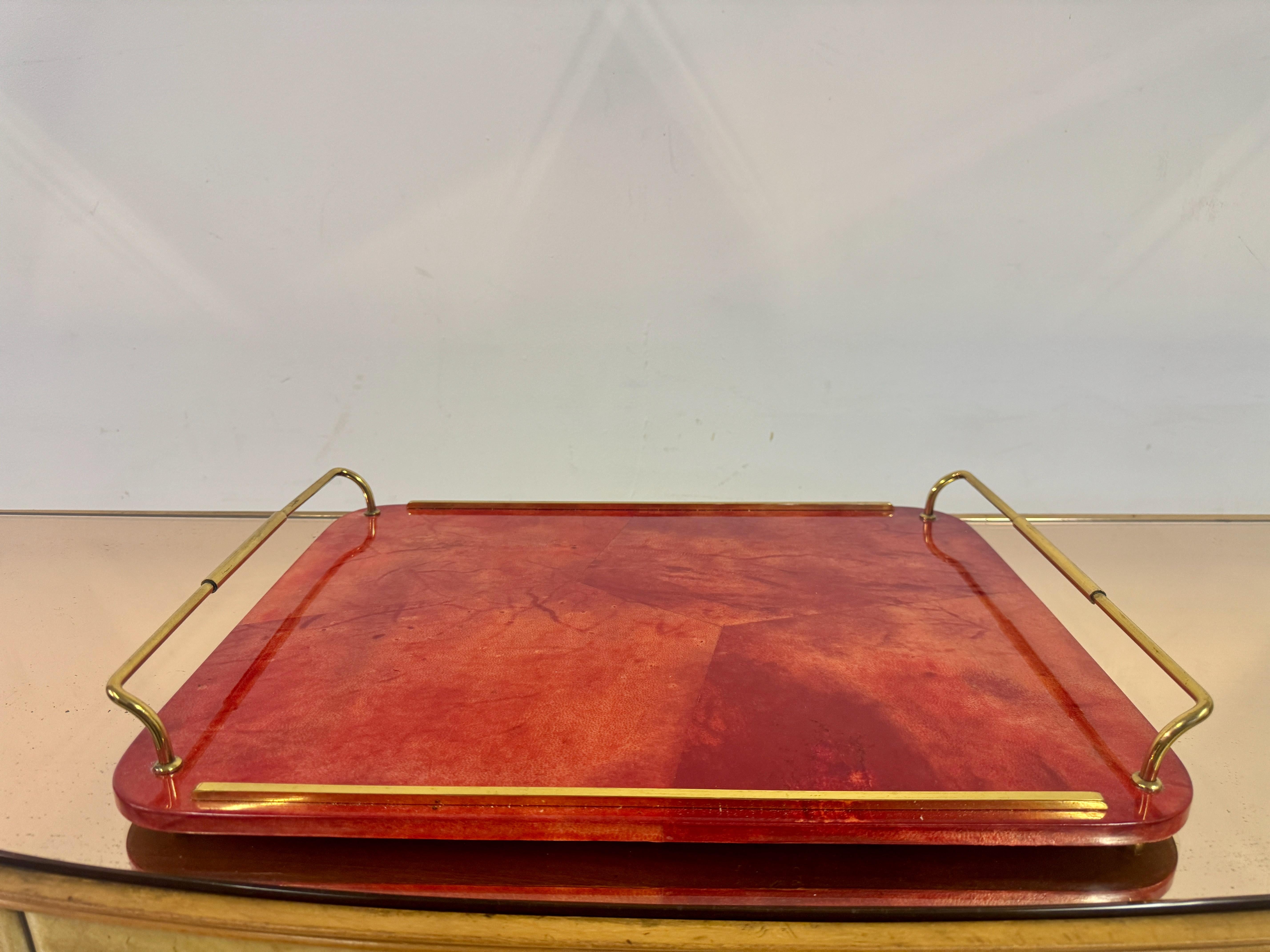 Mid-Century Modern Red Lacquered Goatskin Tray by Aldo Tura