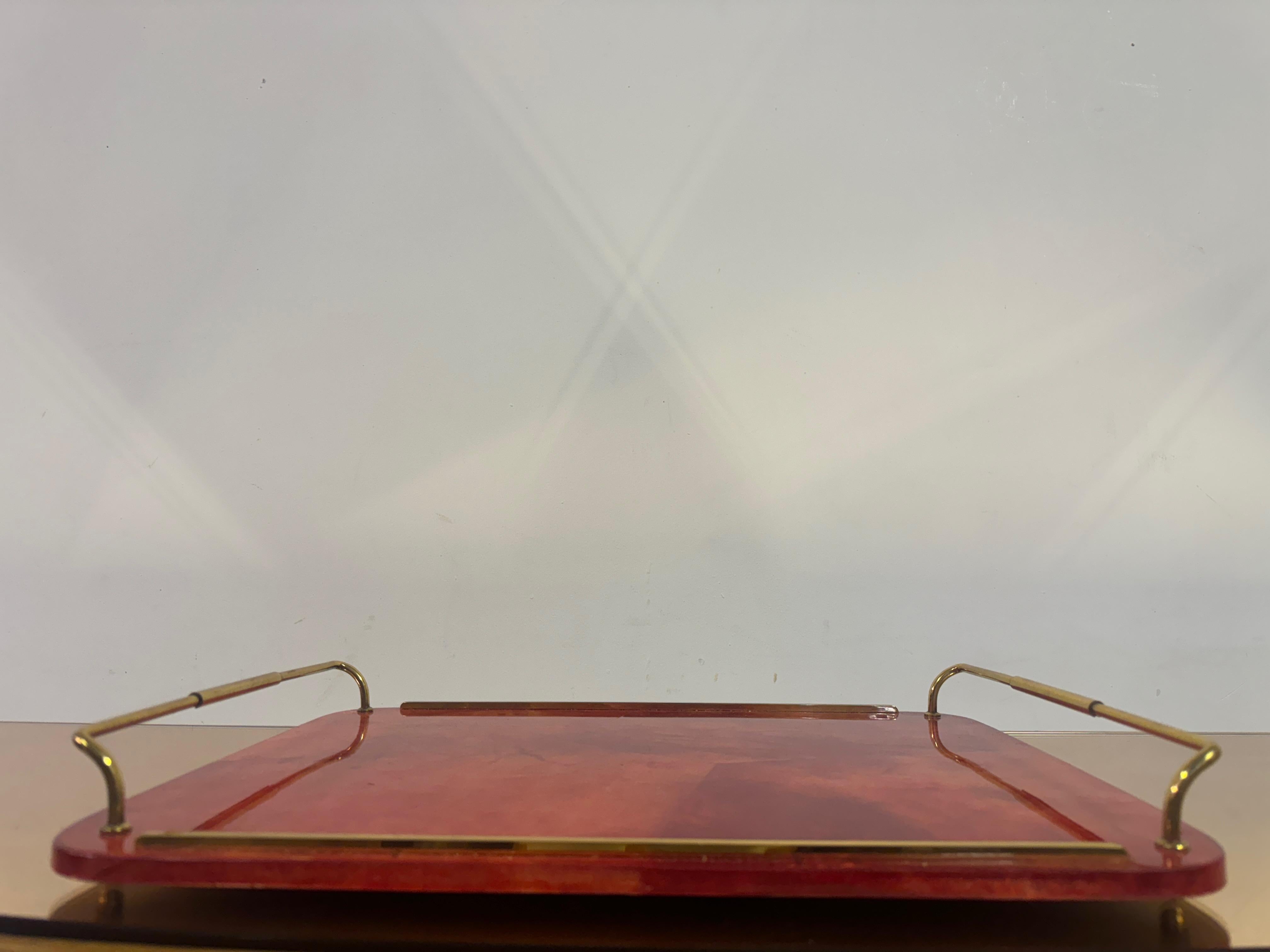 Italian Red Lacquered Goatskin Tray by Aldo Tura