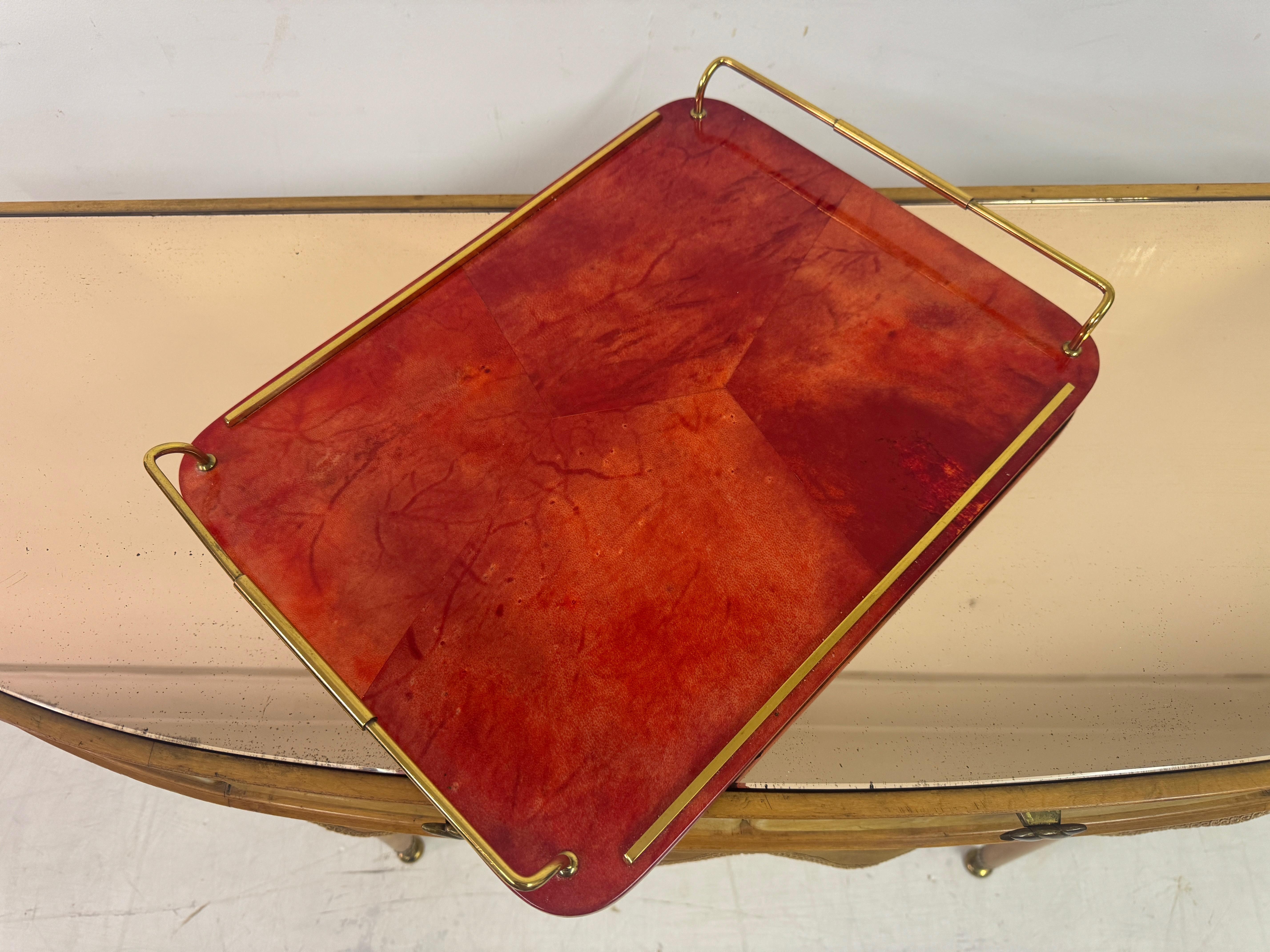 20th Century Red Lacquered Goatskin Tray by Aldo Tura