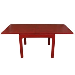 Red Lacquered Grasscloth Expandable Games Table