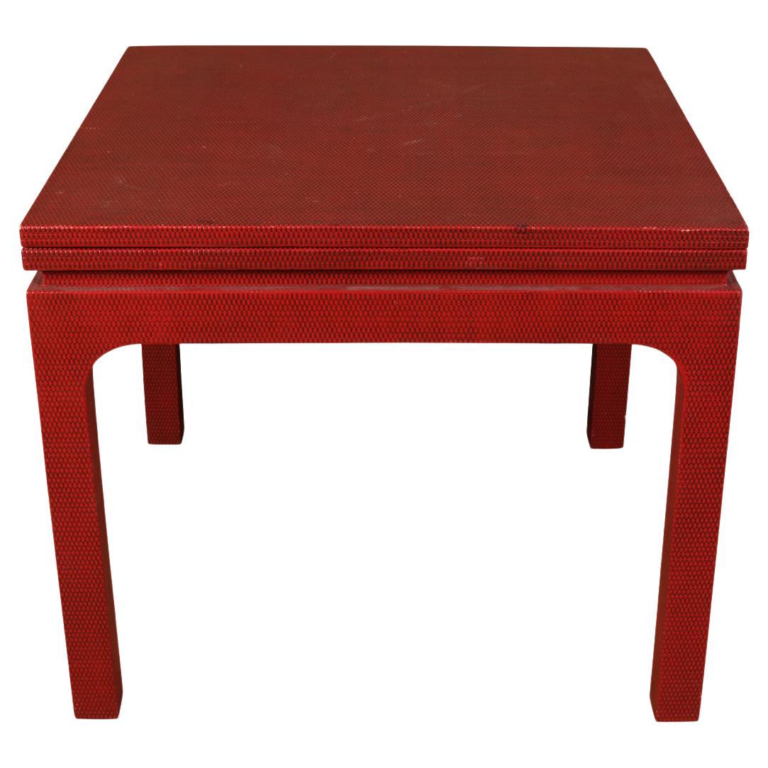Red Lacquered Grasscloth Expandable Games Table