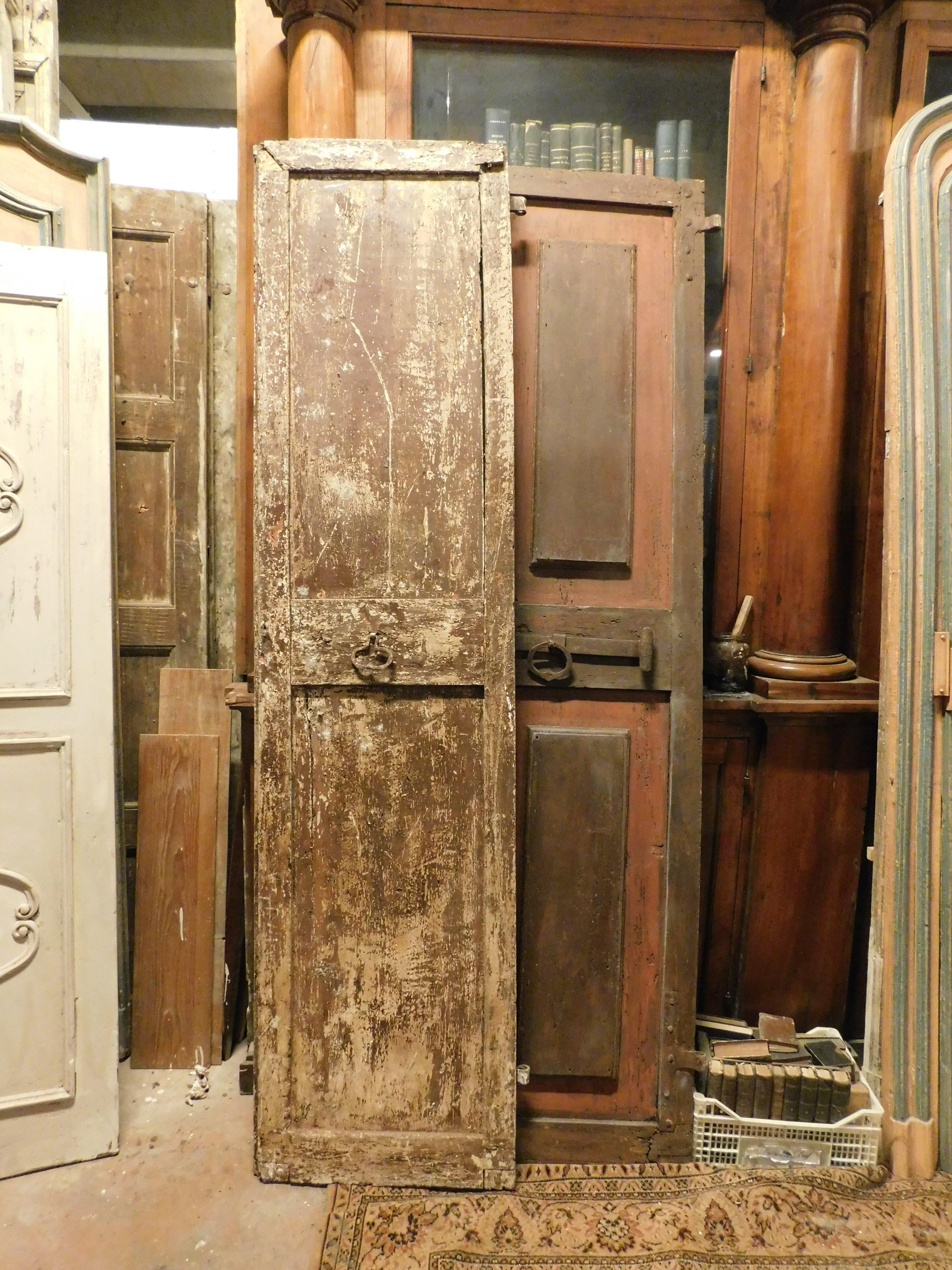 18th Century and Earlier Red lacquered interior double door with iron bolt, Italy For Sale
