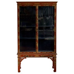 Antique Red lacquered mahogany china cabinet