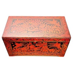 Red Lacquered Painted Chinese Trunk with Compartments and Counters Early 20th C.