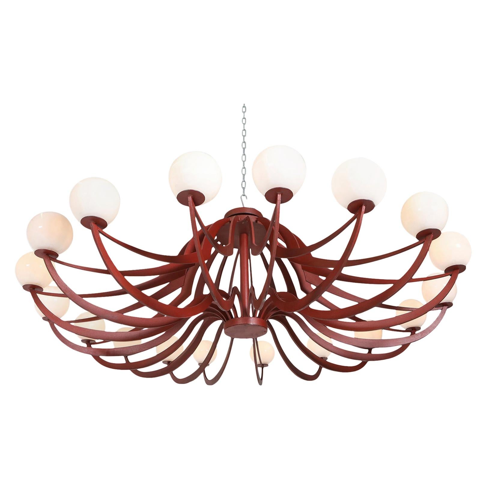 Red Lacquered Postmodern Chandelier Lapo Binazzi 'Attributed'