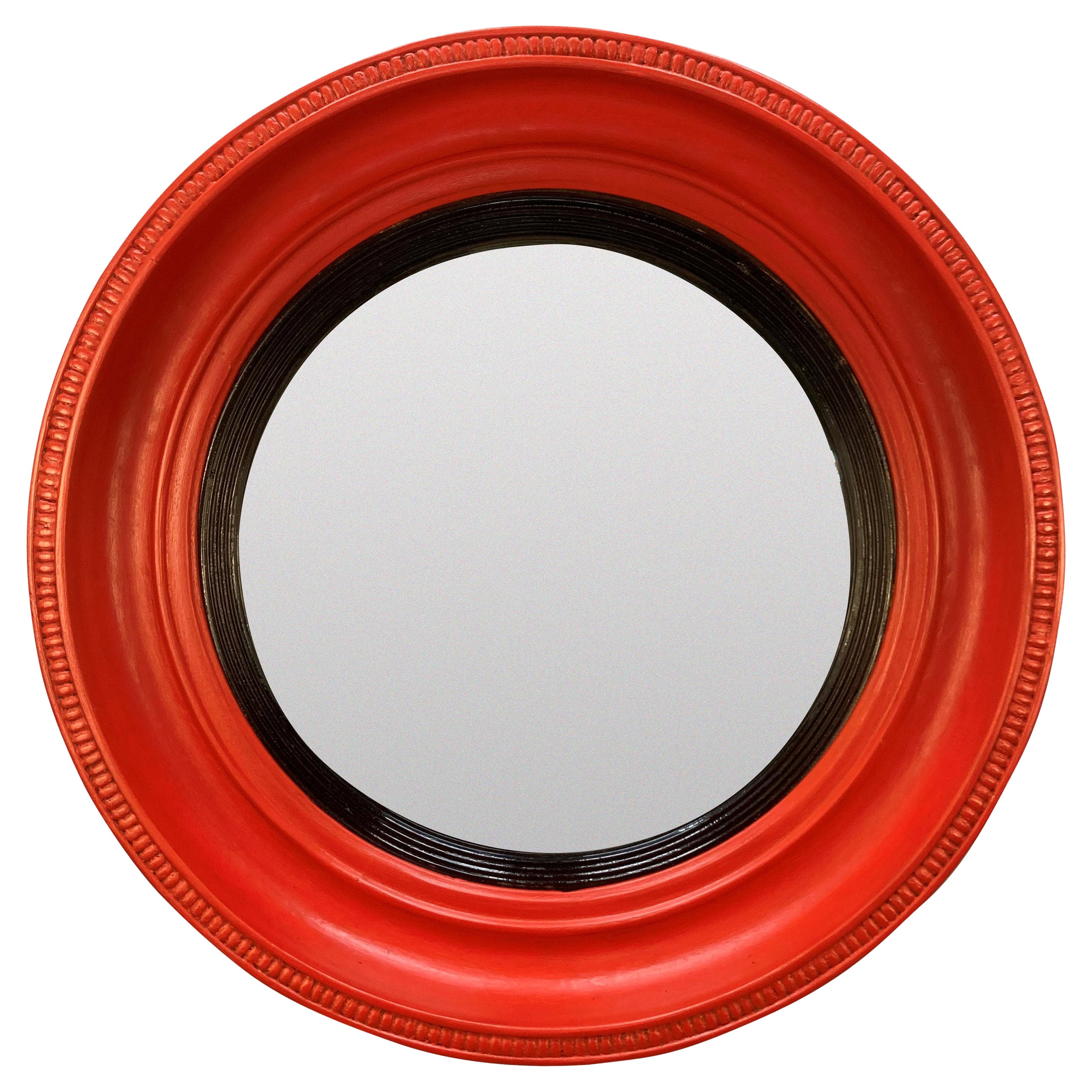 Red Lacquered Thomas Fentham Convex Mirror For Sale