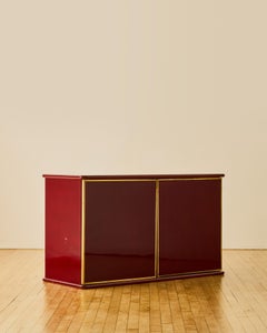 Red Lacquered Wood and Brass Credenza by Mario Sabot