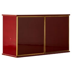 Red Lacquered Wood and Brass Credenza by Mario Sabot