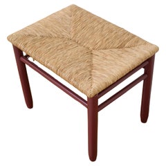 Red lacquered wood and rush stools, 1970s mid-century modern