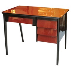 Red Lacquered Wood Desk from the 50s, Italian