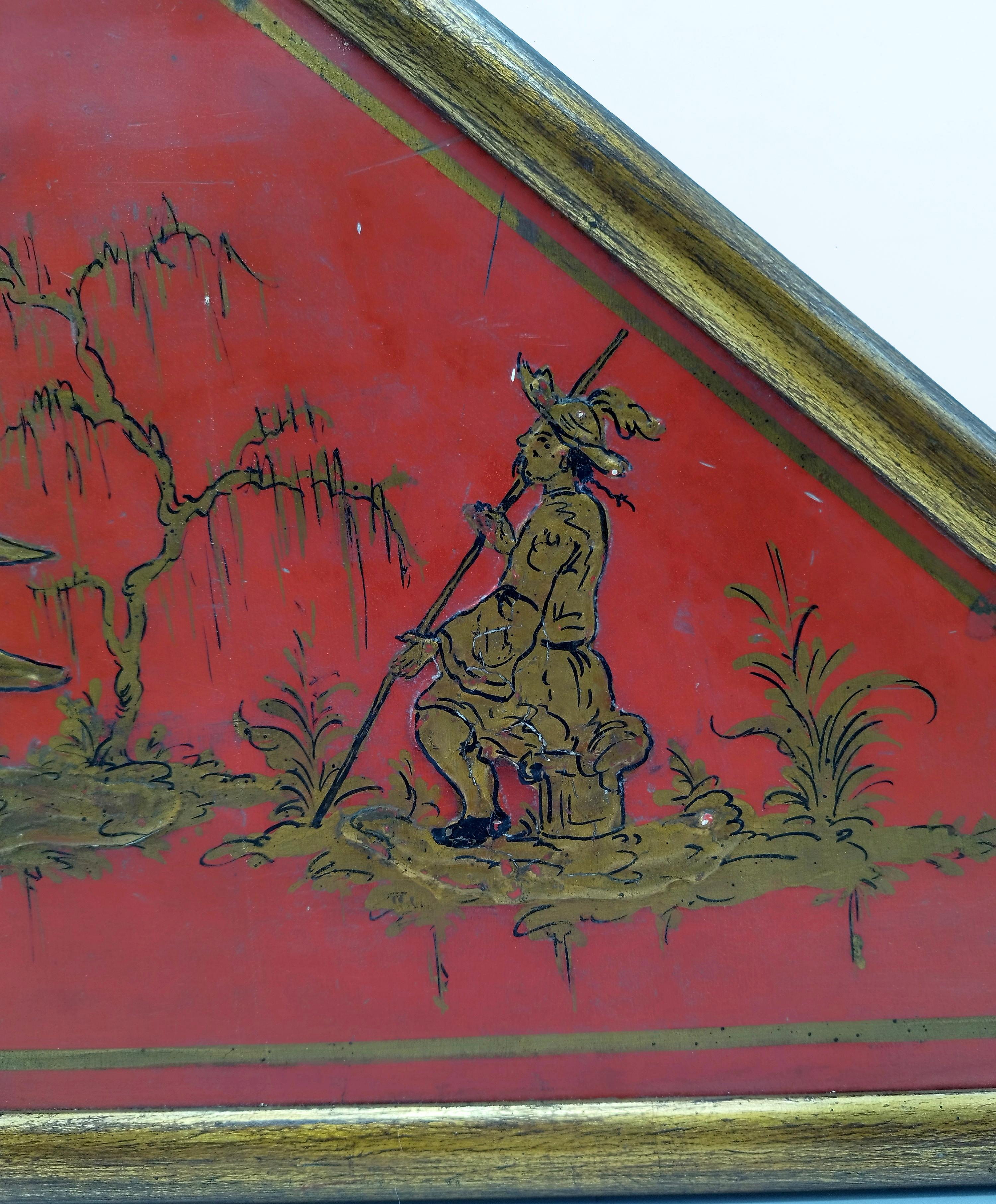 Mid-20th Century Red Lacquered Wooden Decorative Panel with Landscape, China 1950s