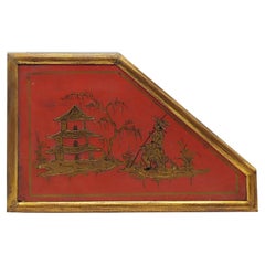 Red Lacquered Wooden Decorative Panel with Landscape, China 1950s