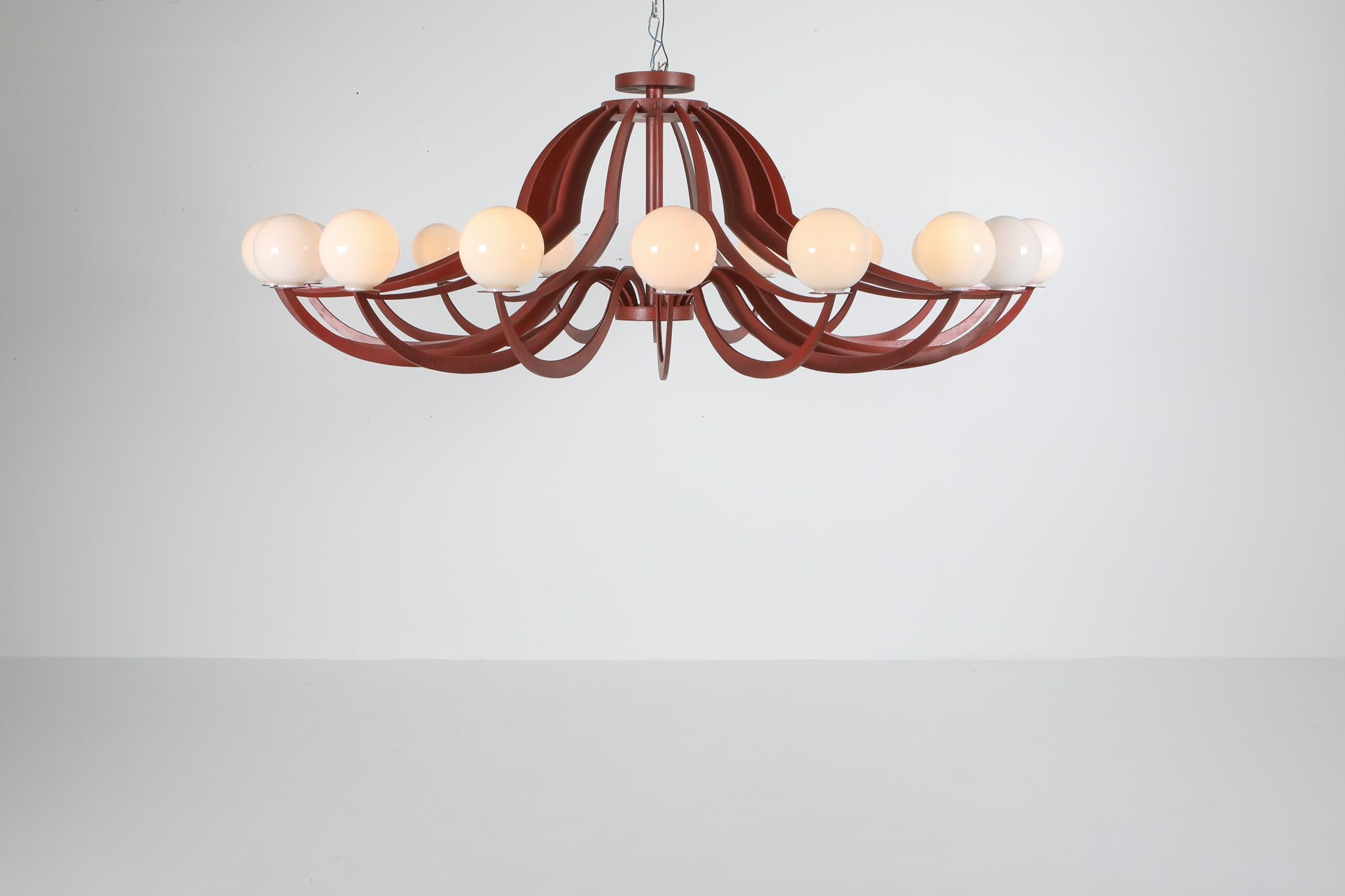 Post-Modern Red Lacquered Postmodern Chandelier Lapo Binazzi 'Attributed'