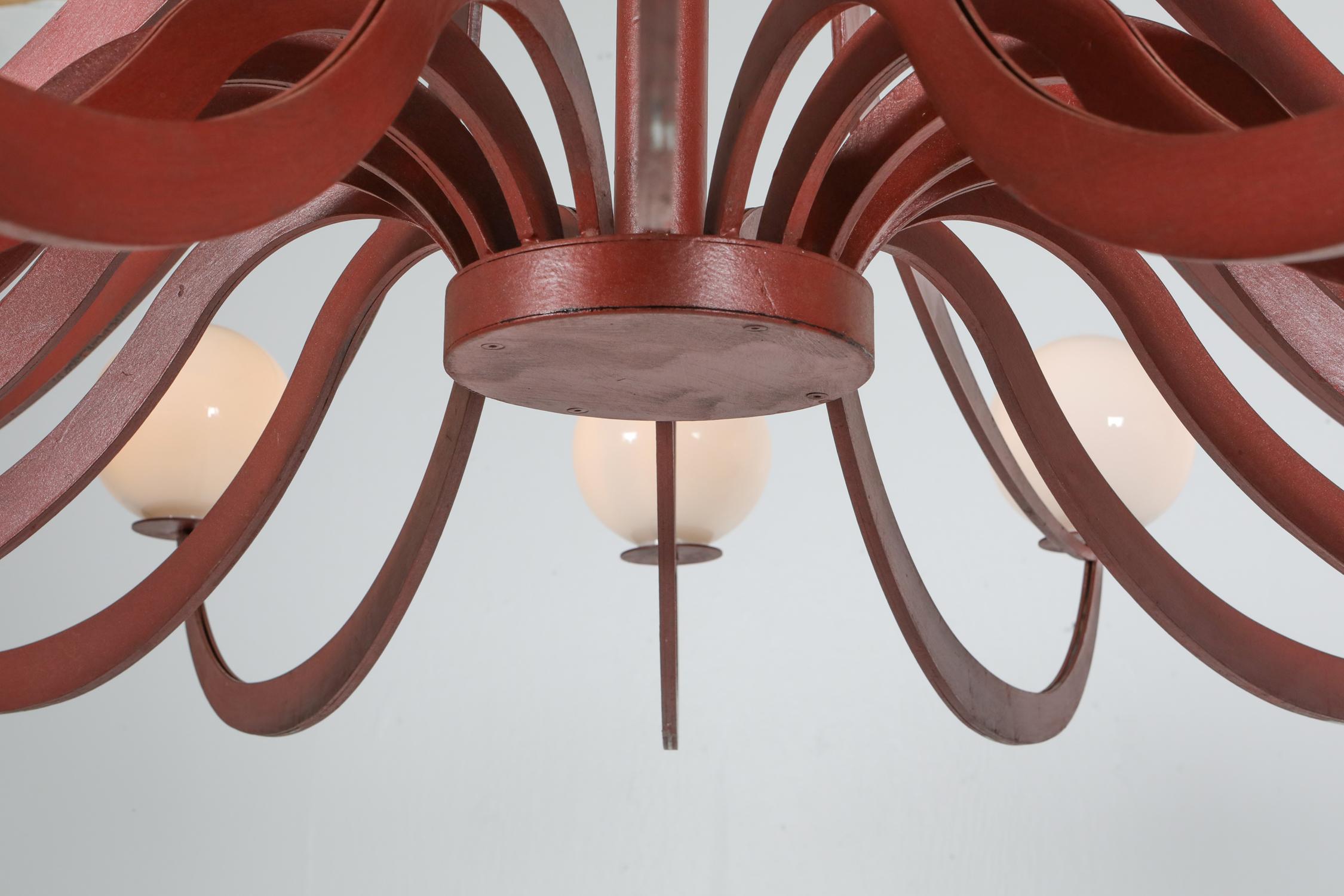 Steel Red Lacquered Postmodern Chandelier Lapo Binazzi 'Attributed'