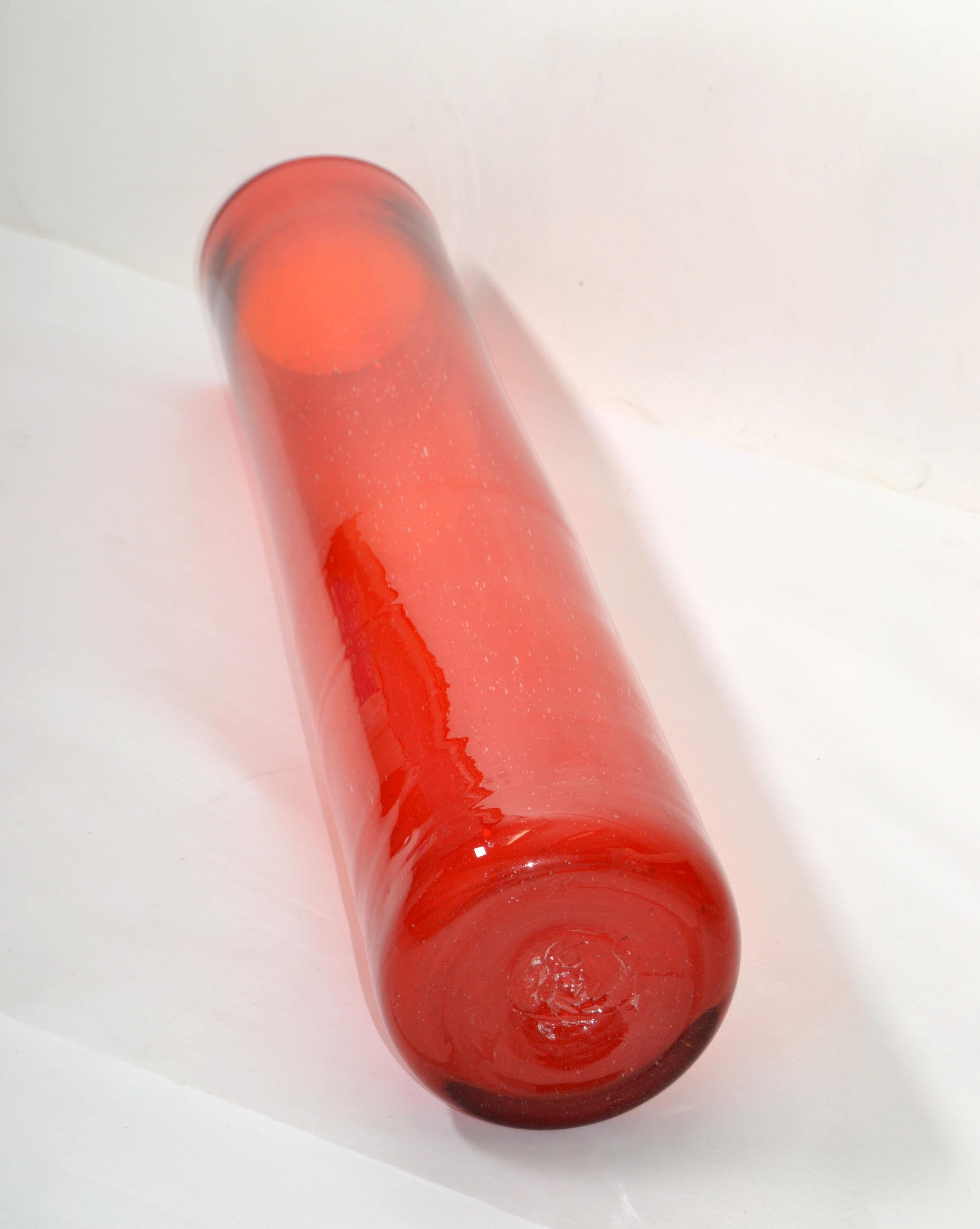 Red Large Blown Venetian Murano Art Glass Floor Flower Vase Italy 1970 3