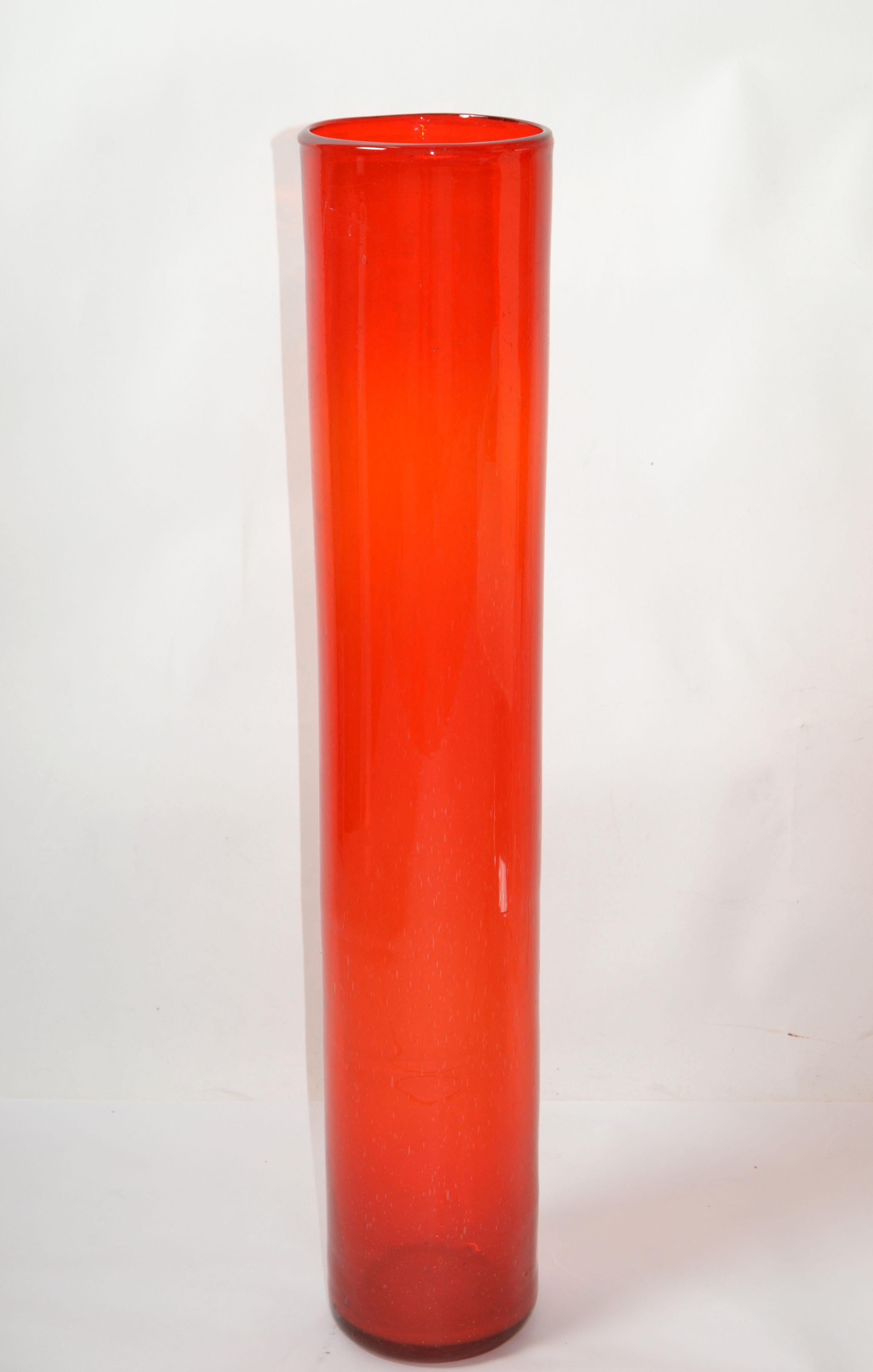 Red Large Blown Venetian Murano Art Glass Floor Flower Vase Italy 1970 6