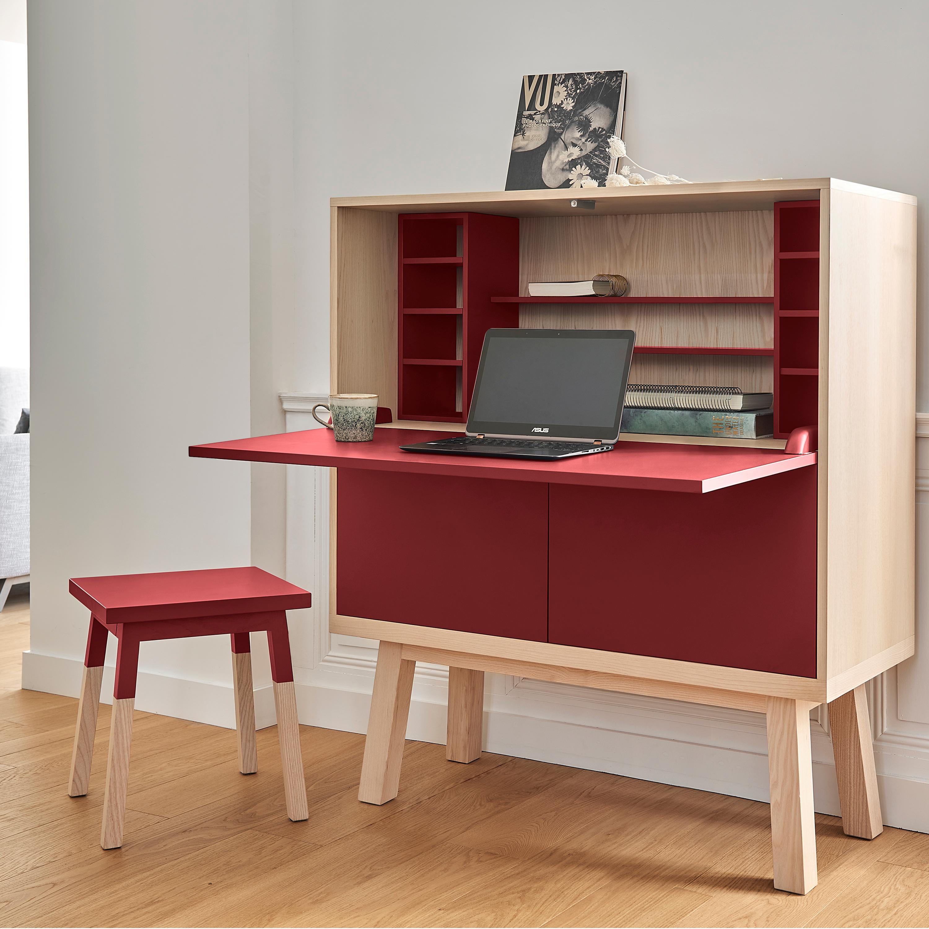 Hand-Crafted Red Large Secrétaire, Design by Eric Gizard, Paris For Sale