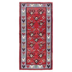 Red & Lavender Pirot Balkan Kilim • Vintage Flatweave Rug (3′×5′) • 1960s Europe