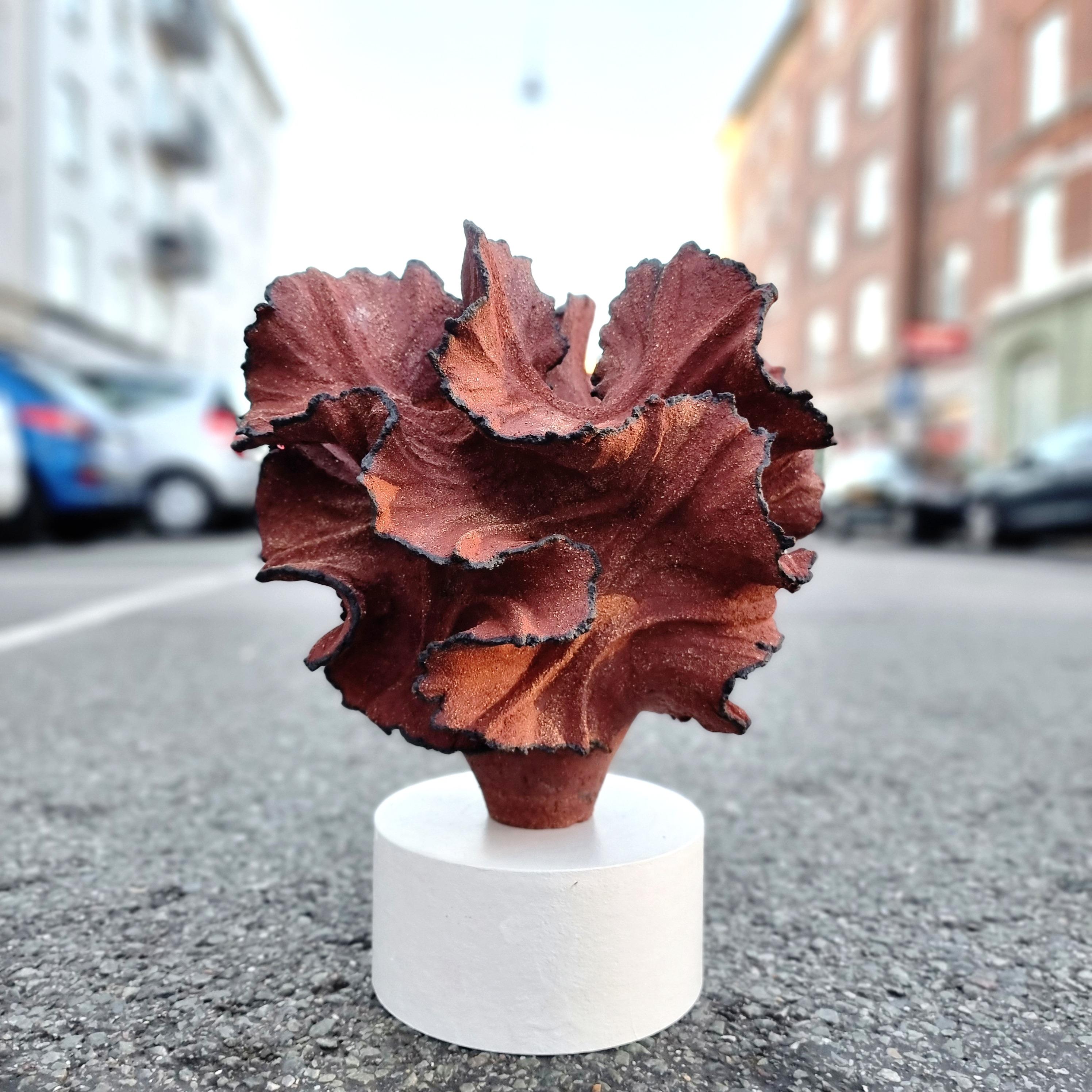 Modern Red Leaf Stoneware Sculpture // 189 For Sale