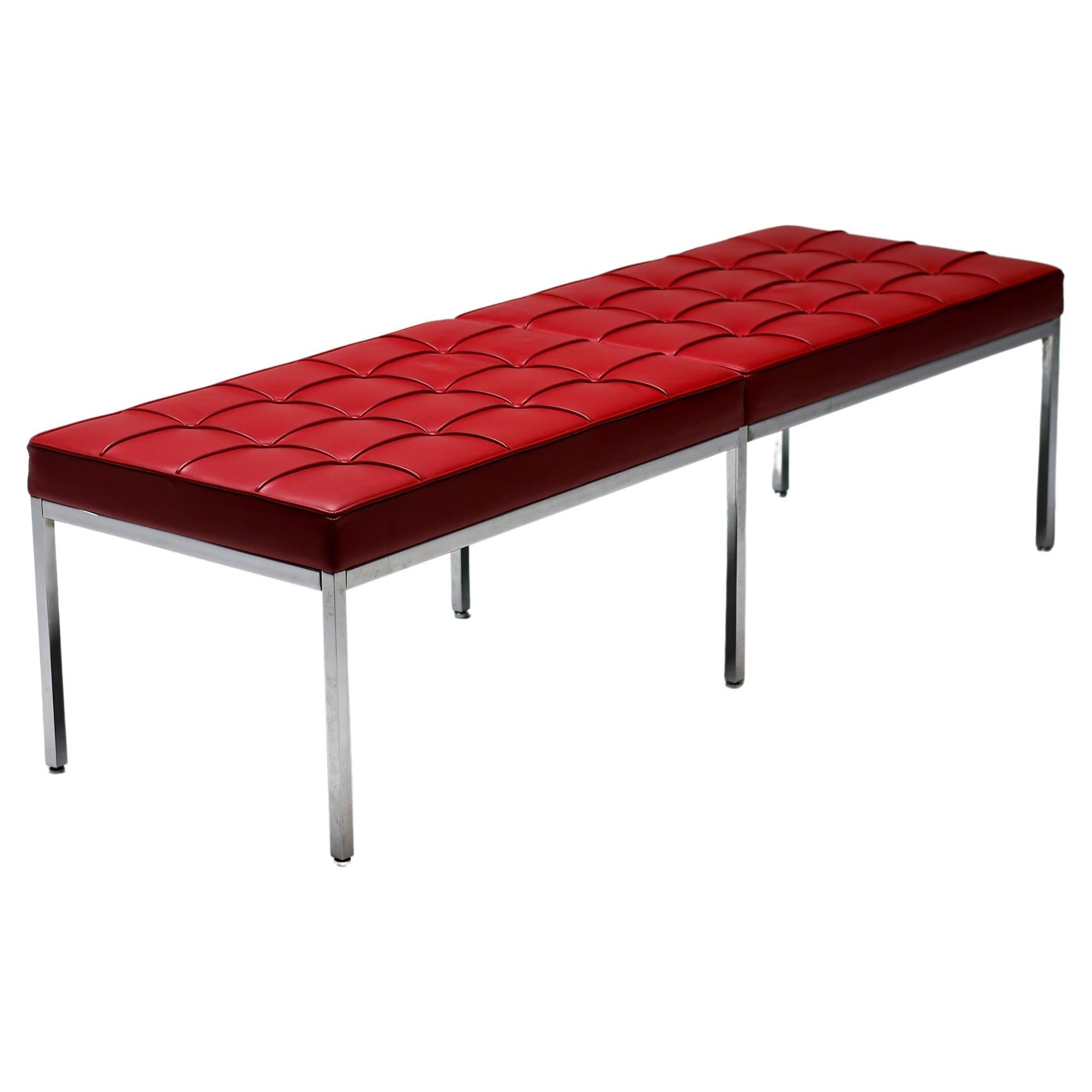 Red Leather 72" Bench by Florence Knoll for Knoll International For Sale