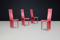 Red Leather ‘Alice’ High Back Dining Chairs by Giorgio Cattelan, Italy, 1980