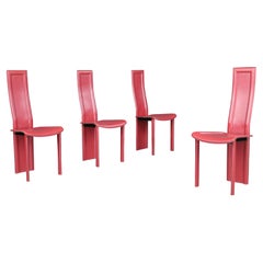 Vintage Red Leather ‘Alice’ High Back Dining Chairs by Giorgio Cattelan, Italy, 1980