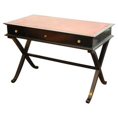 Red Leather and Black Lacquer French 1940s Desk or Writing Table
