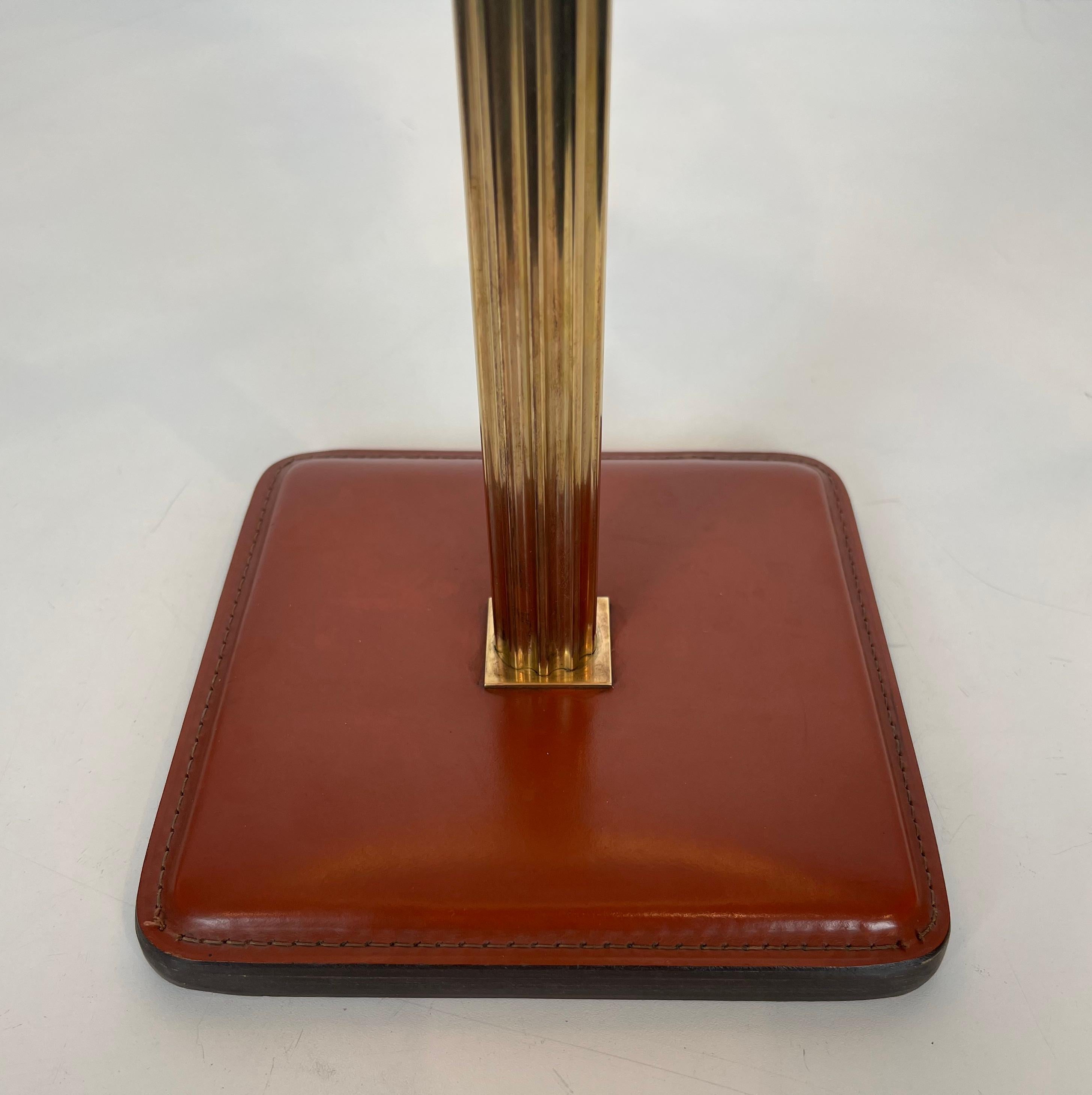 Red Leather and Brass Desk Lamp in the Style of Jacques Adnet For Sale 13