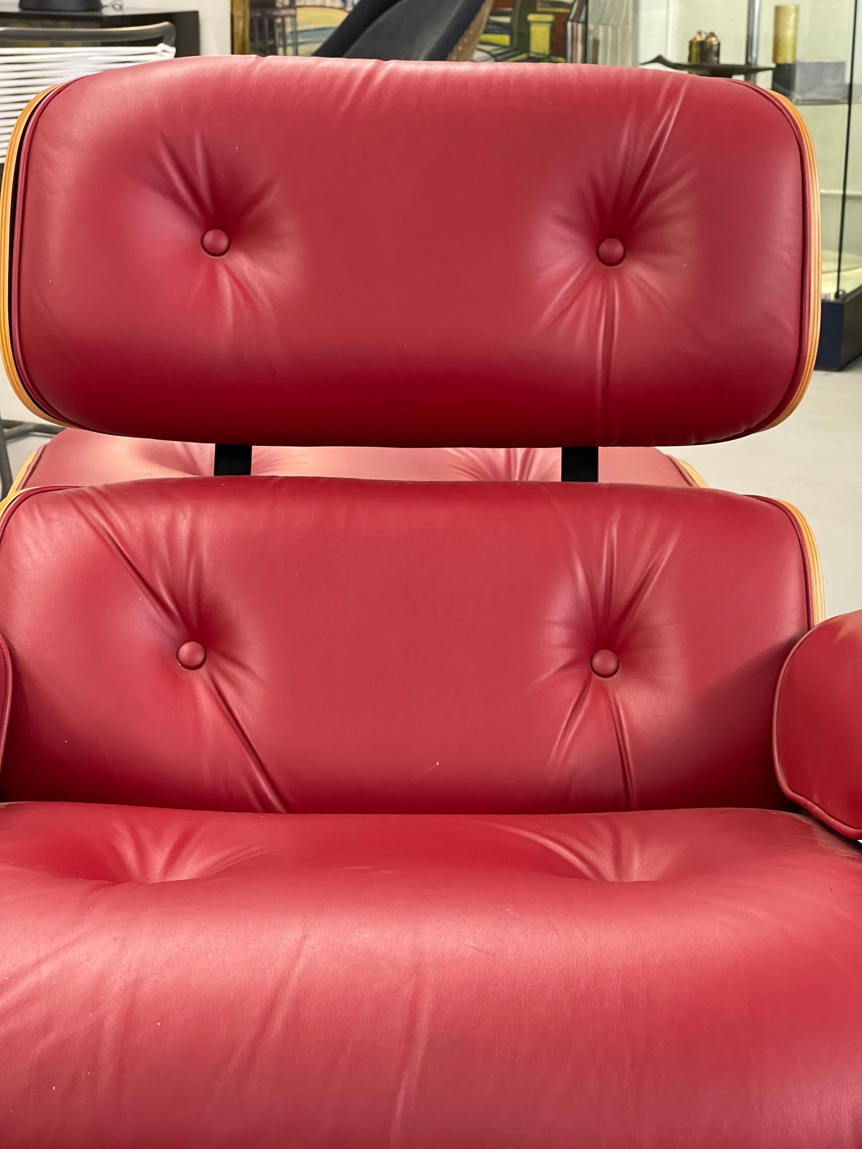 Red Leather and Cherry Eames 670/71 Chair and Ottoman, 2005 4