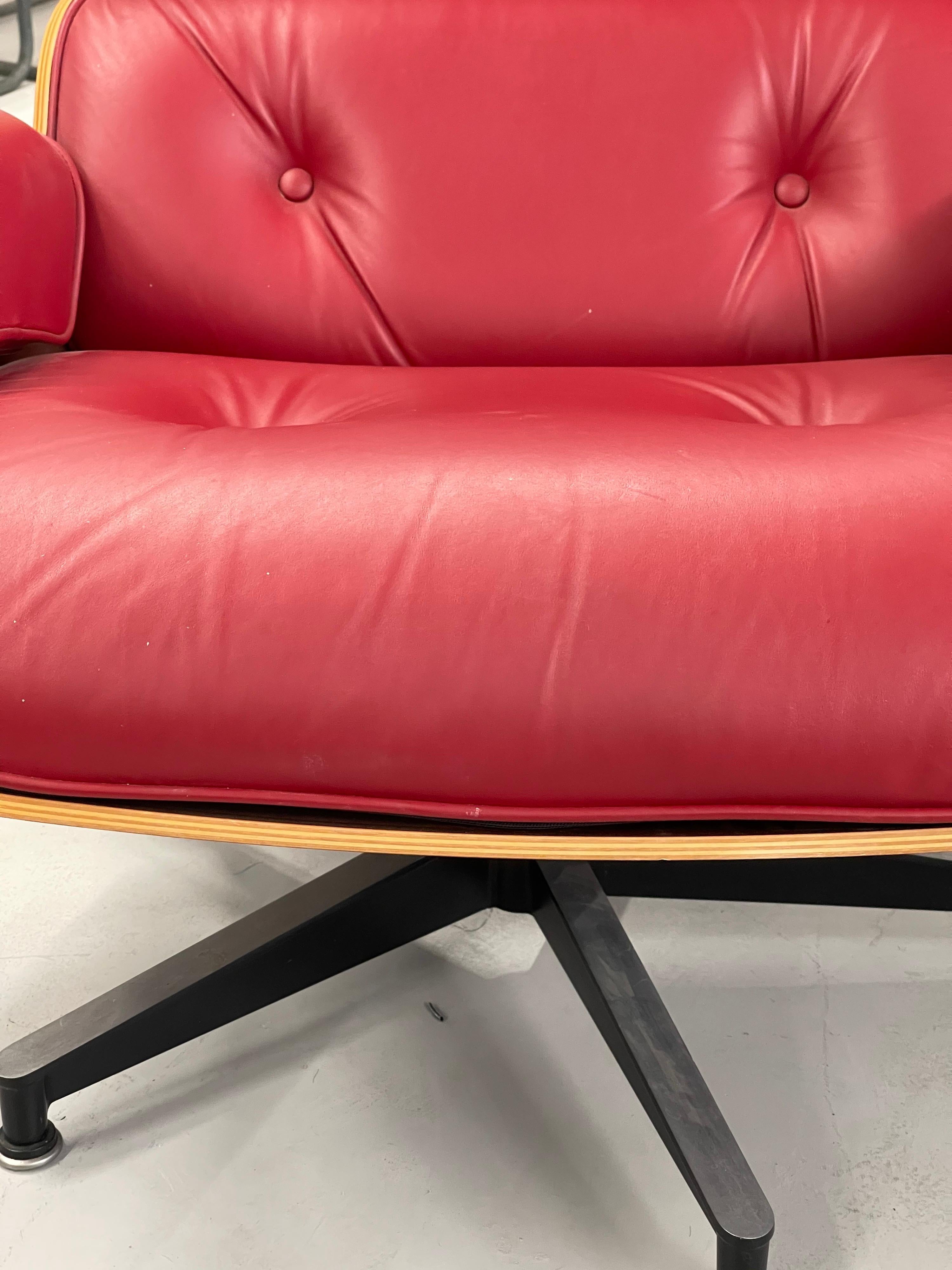 Red Leather and Cherry Eames 670/71 Chair and Ottoman, 2005 5