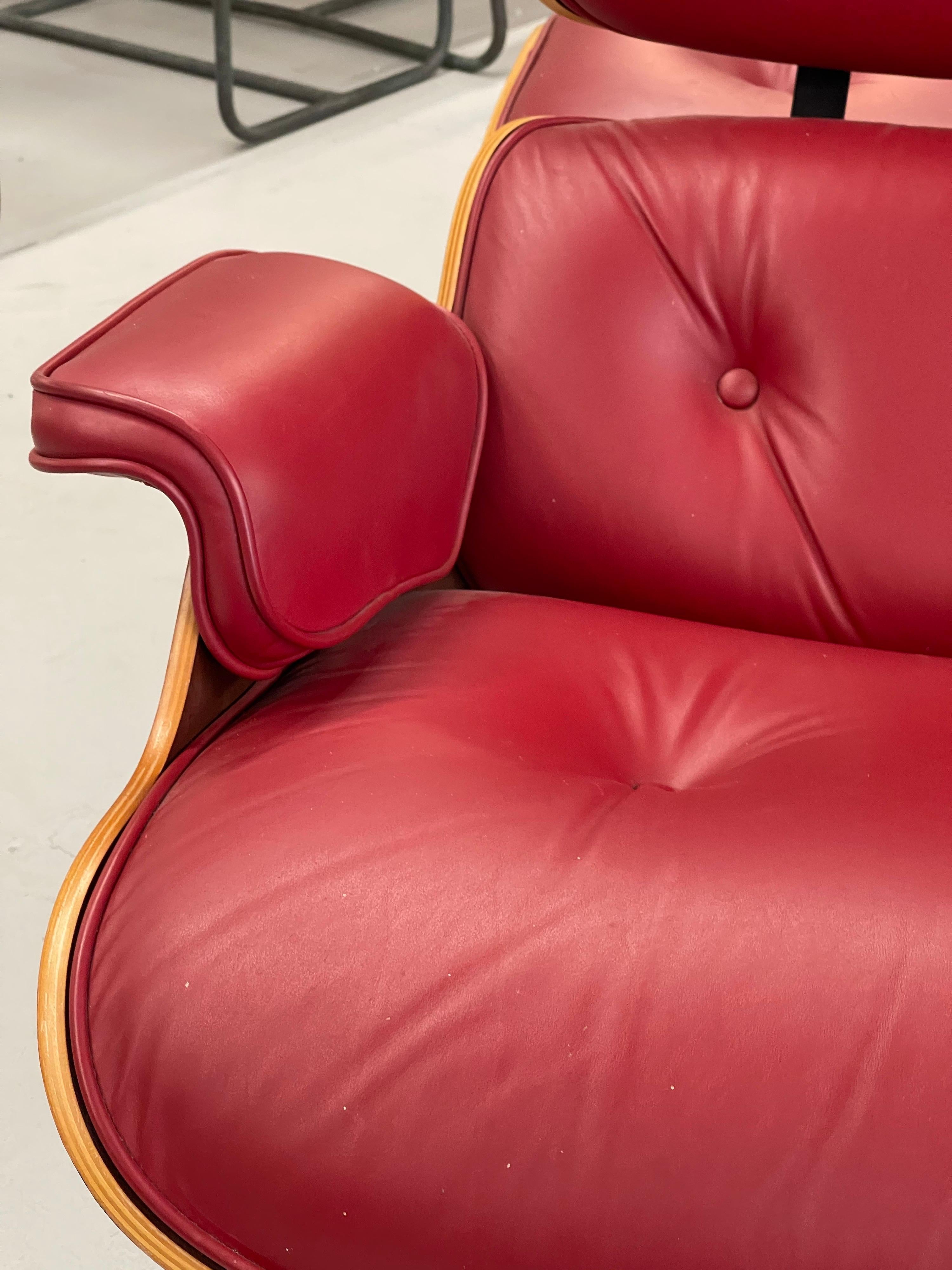 Red Leather and Cherry Eames 670/71 Chair and Ottoman, 2005 6