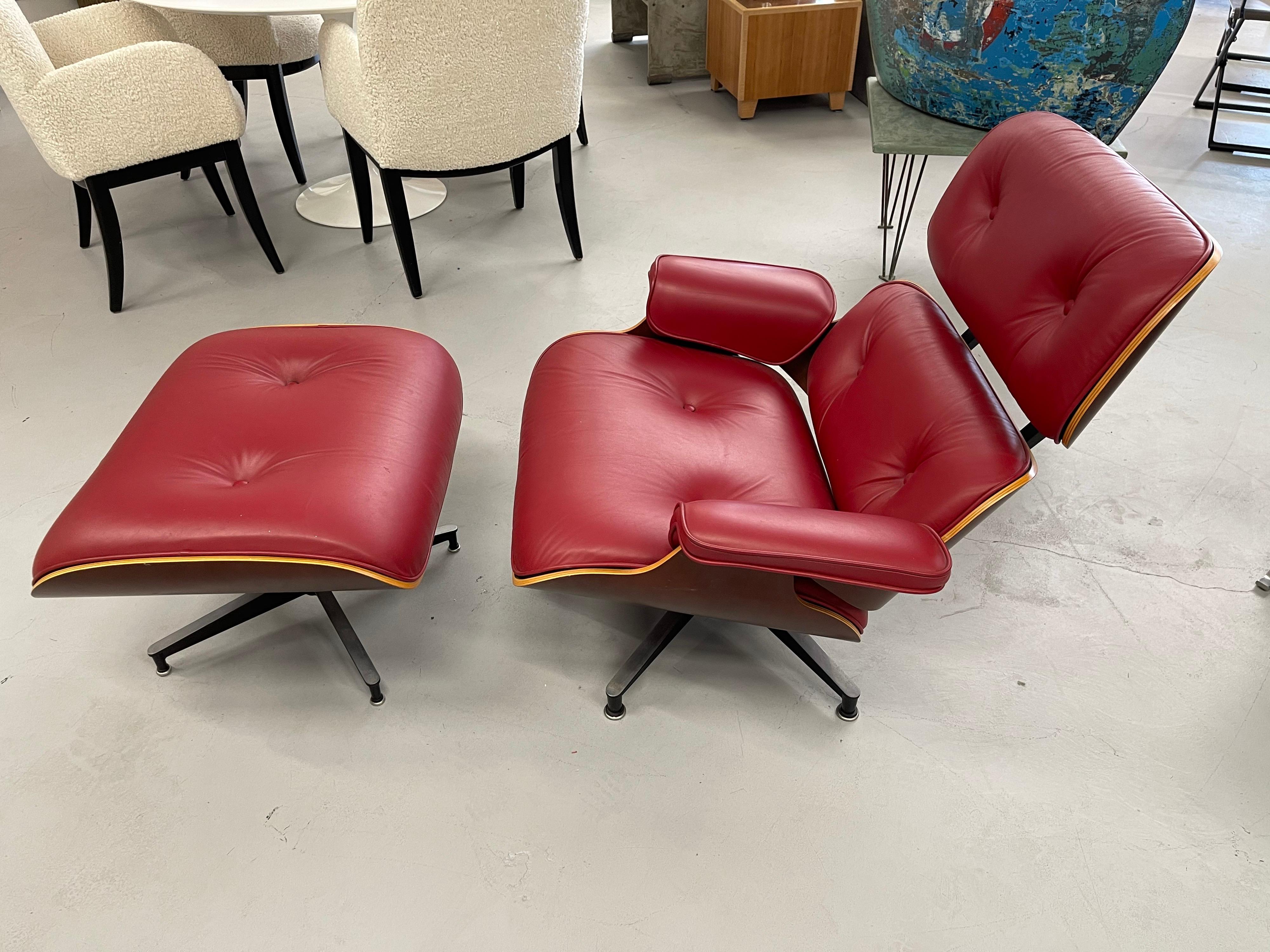 American Red Leather and Cherry Eames 670/71 Chair and Ottoman, 2005