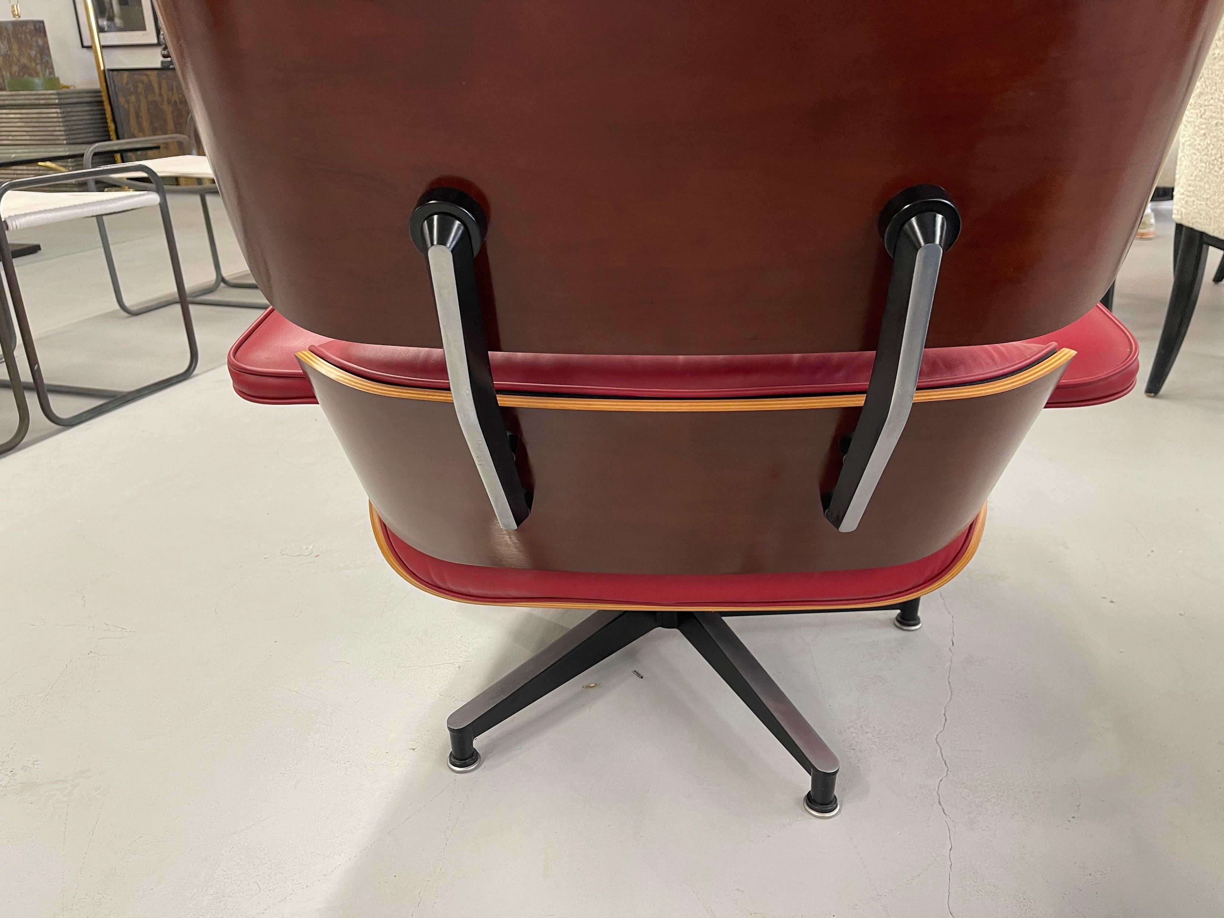 Red Leather and Cherry Eames 670/71 Chair and Ottoman, 2005 3