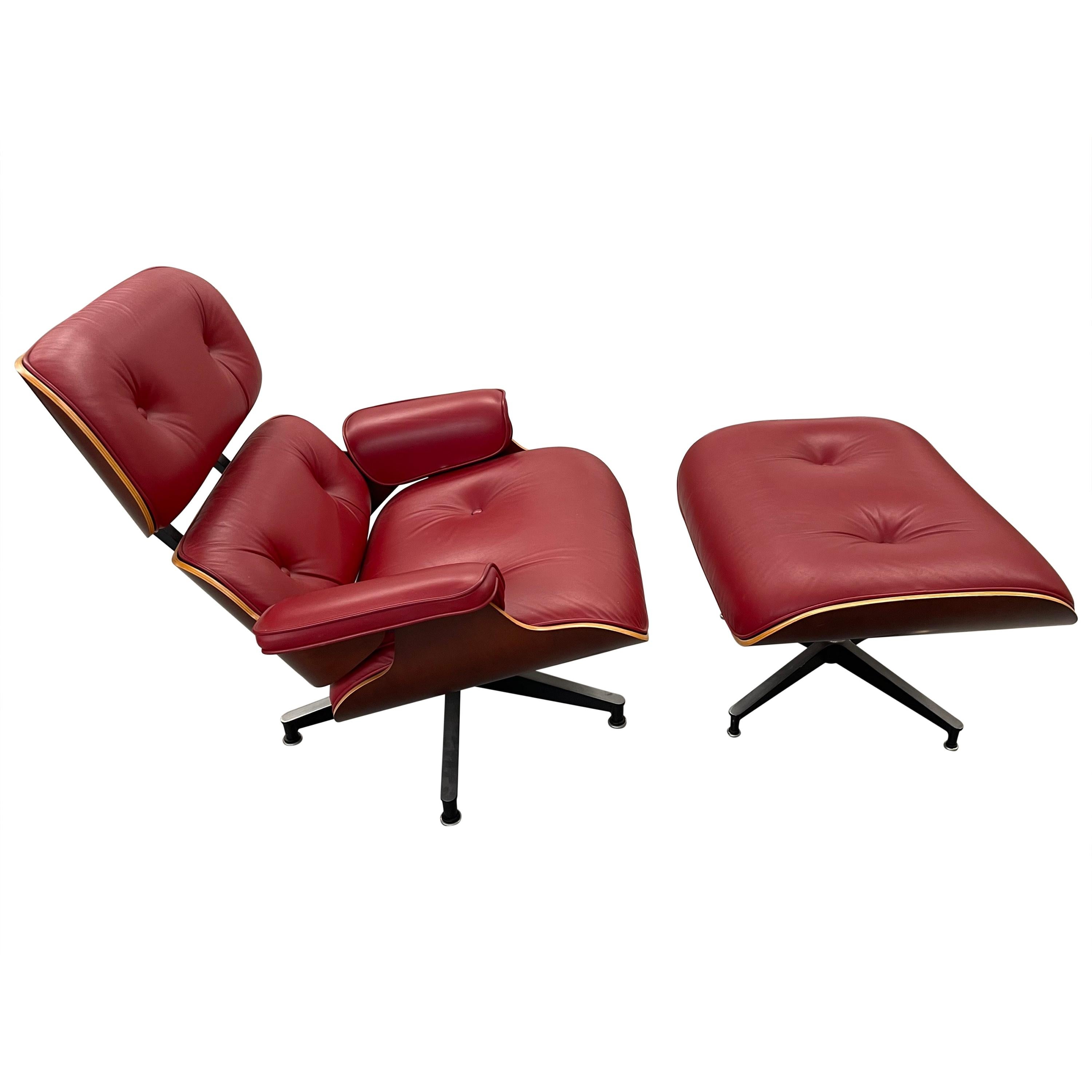 Red Leather And Cherry Eames 670 71, Red Leather Chairs With Ottomans