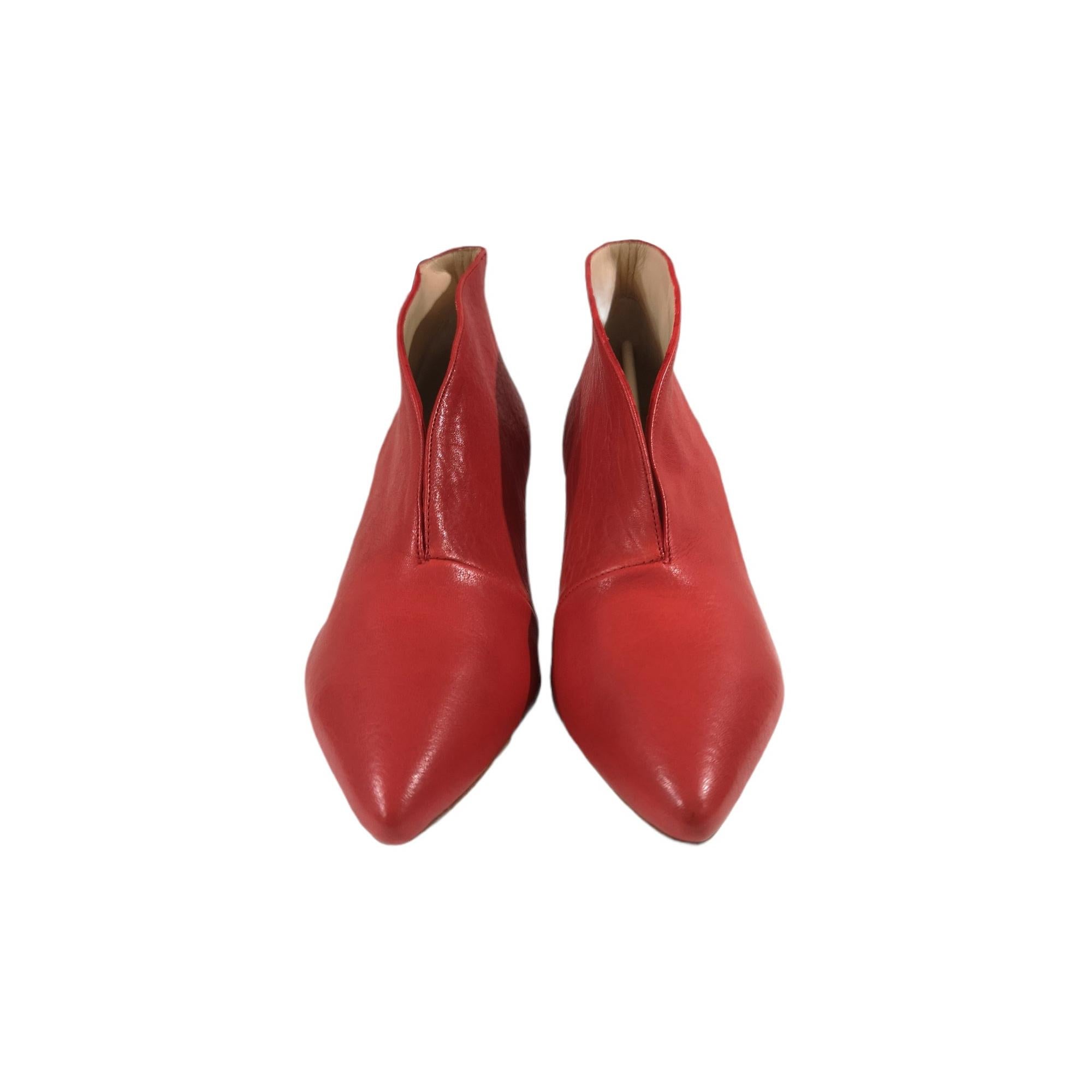 Red leather ankle boot at 1stDibs
