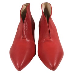 Red leather ankle boot