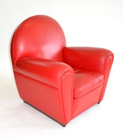 Red Leather Armchair and Ottoman Vanity Fair by Poltrona Frau Italy