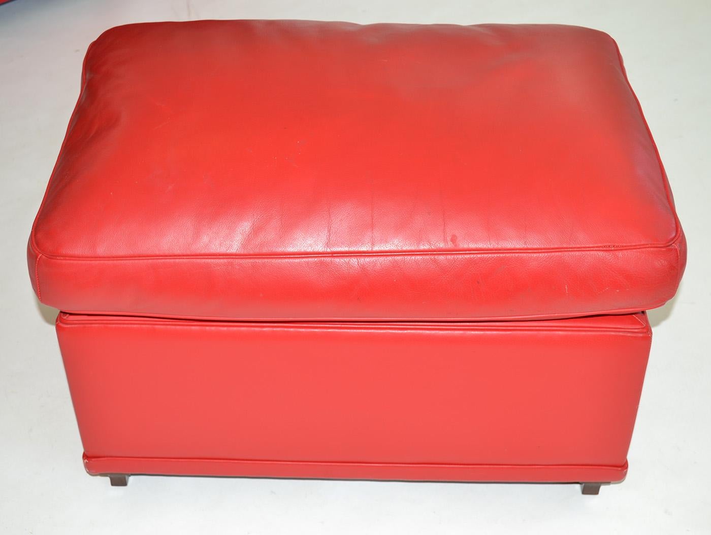 Art Deco Red Leather Armchair and Ottoman Vanity Fair by Poltrona Frau Italy