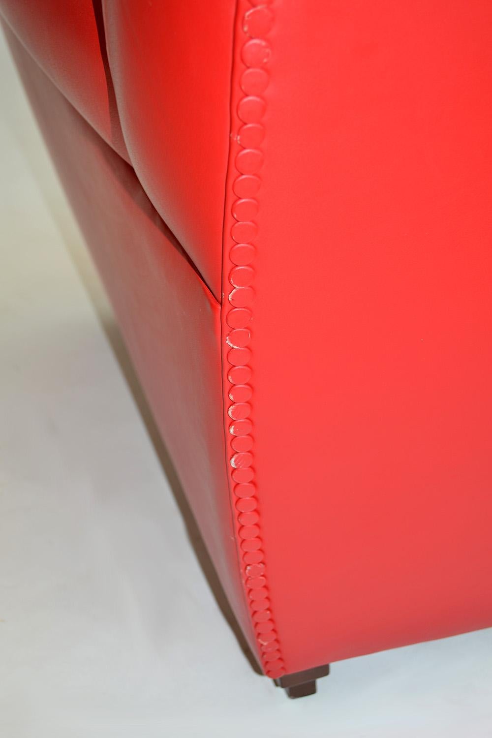 Italian Red Leather Armchair and Ottoman Vanity Fair by Poltrona Frau Italy