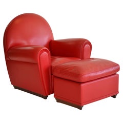 Red Leather Armchair and Ottoman Vanity Fair by Poltrona Frau Italy