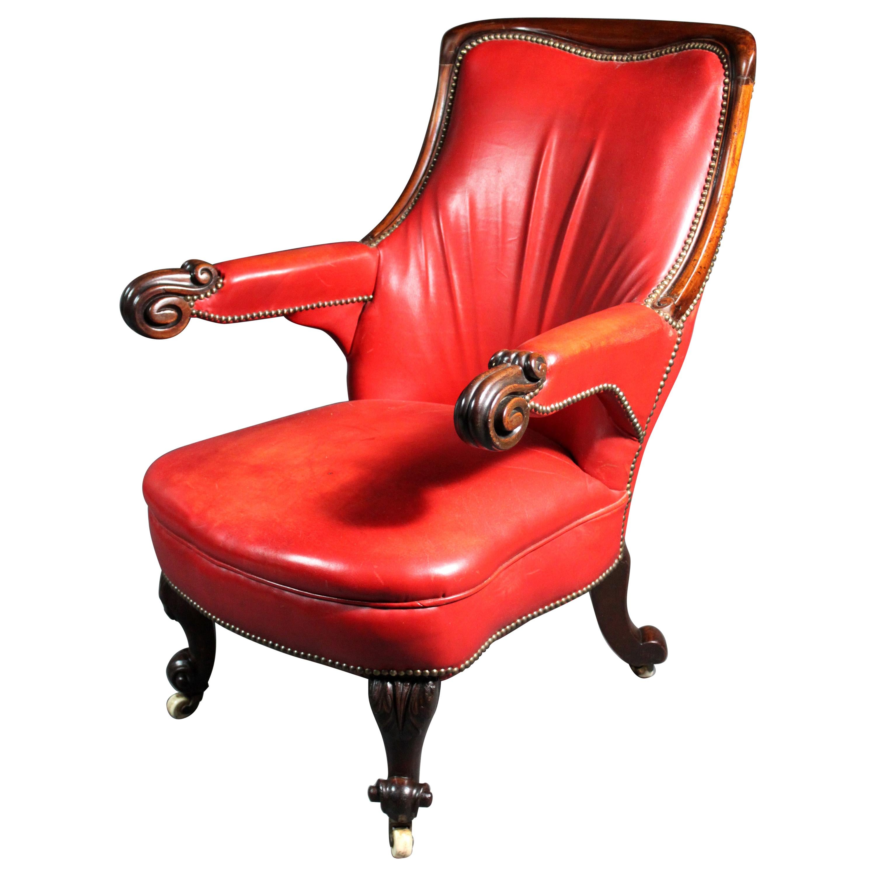 Red Leather Armchair For Sale