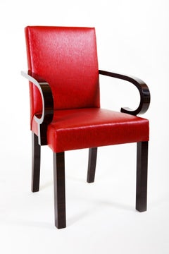 Rote Ledersessel, Art Deco, hergestellt in Frankreich in den 1920er Jahren, entworfen von Dominique