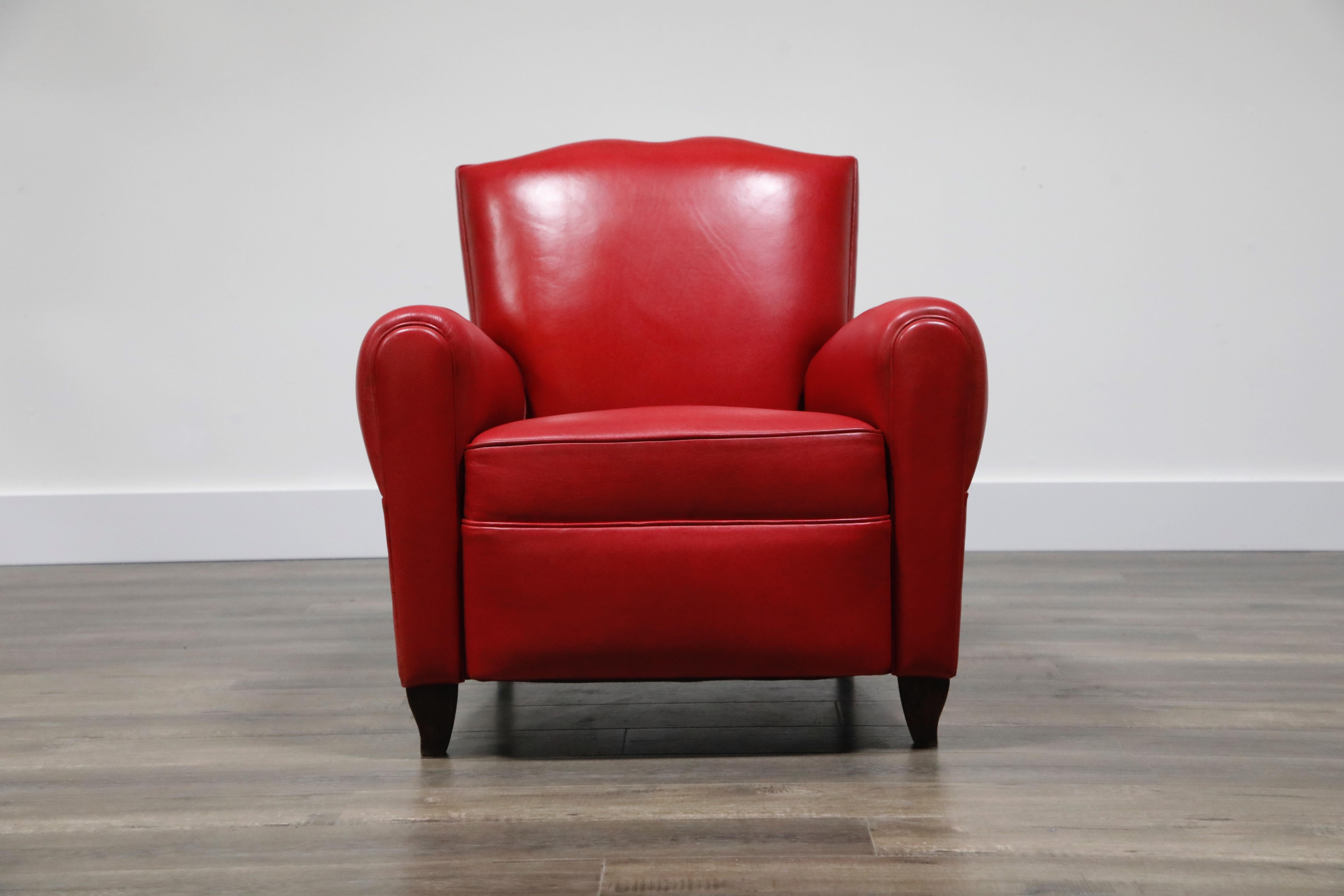 Red Leather Art Deco Mustache Club Chairs, Pair In Excellent Condition In Los Angeles, CA