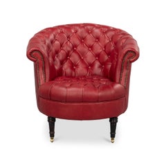Red Leather Barrel Back Chair