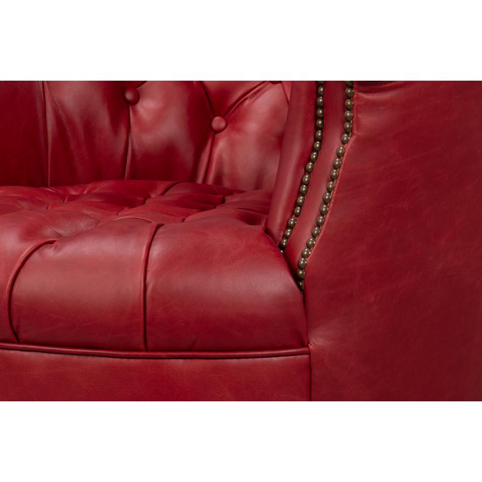 Chaise à dossier en cuir rouge en vente 1