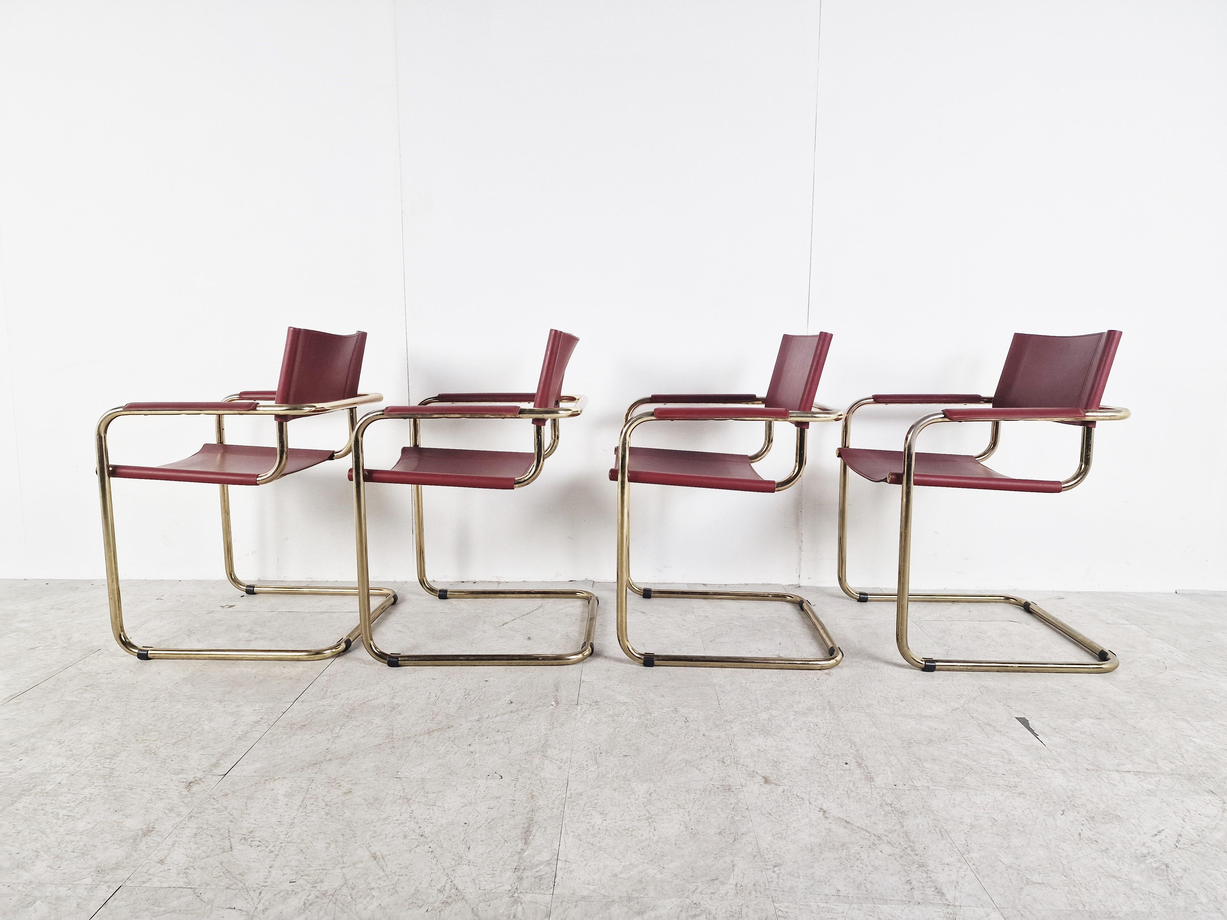 Red Leather Bauhaus Design Dining Chairs, 1980 4