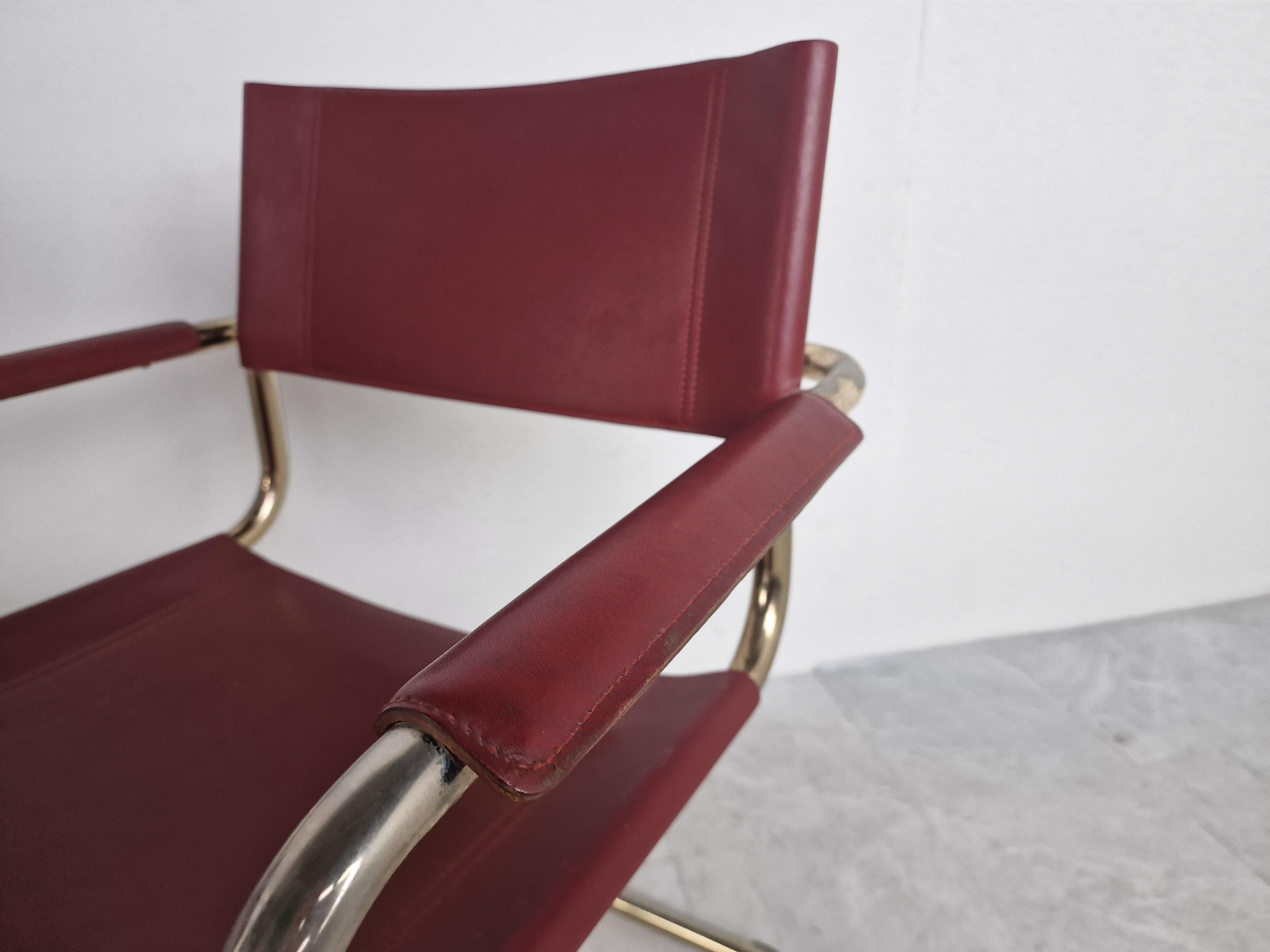 Red Leather Bauhaus Design Dining Chairs, 1980 5