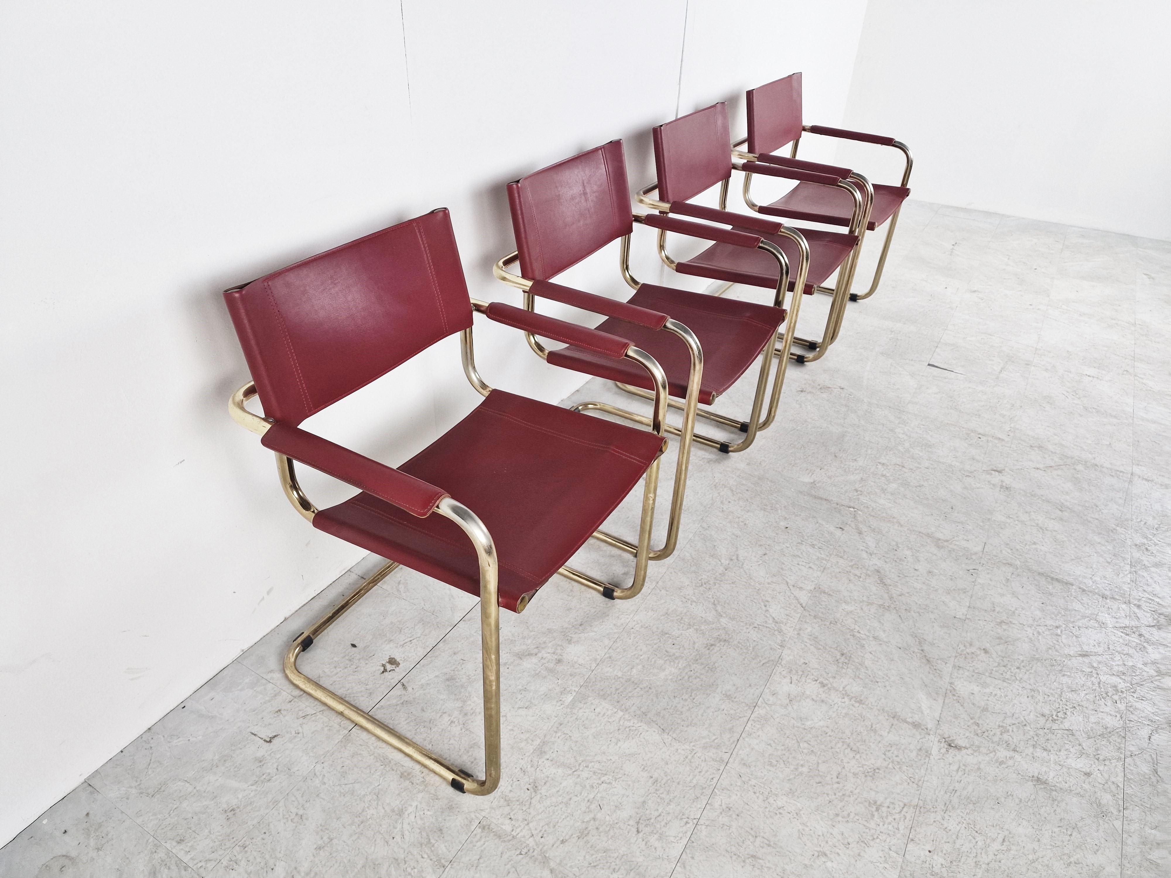 Late 20th Century Red Leather Bauhaus Design Dining Chairs, 1980